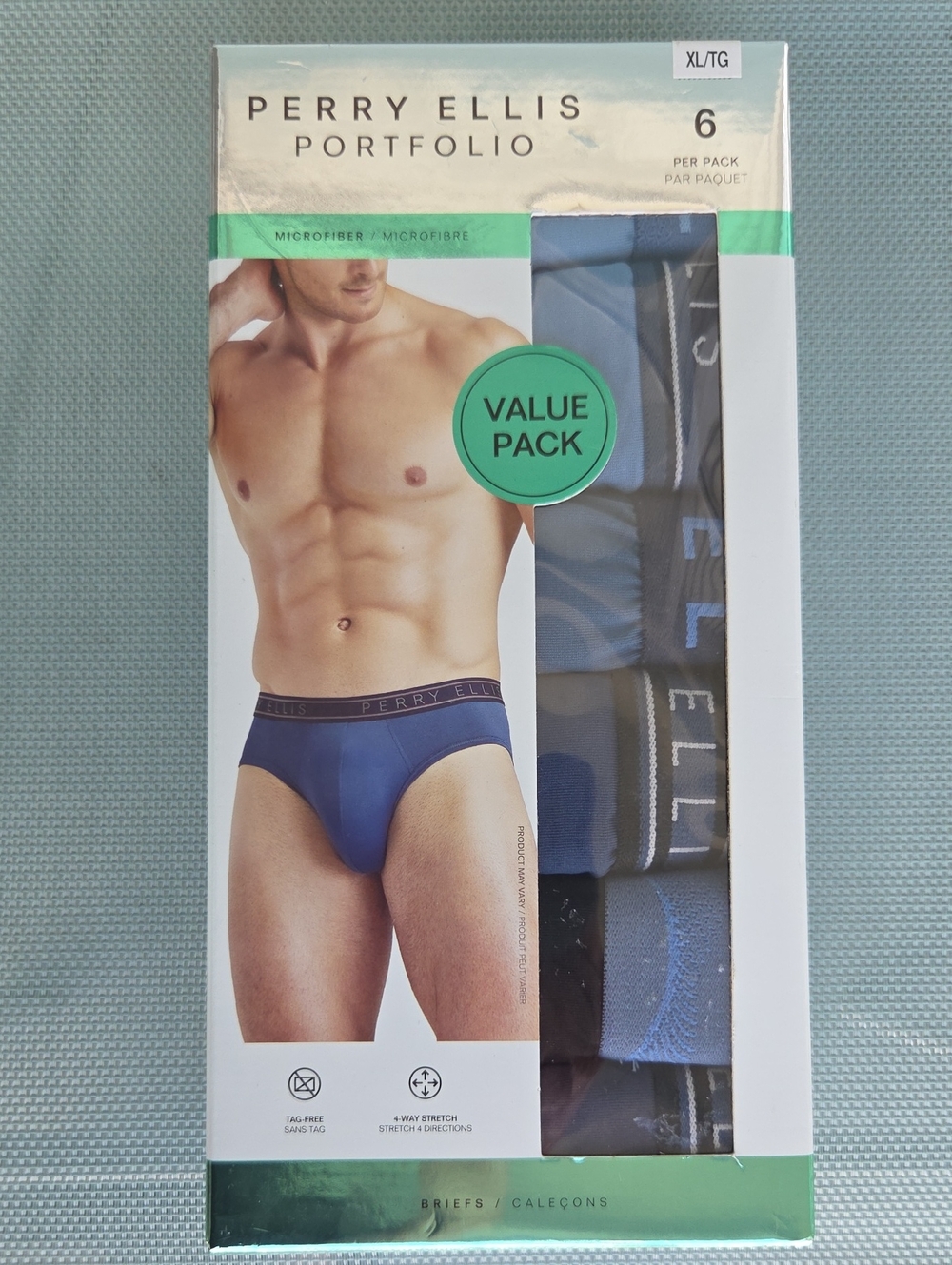 NWT "Perry Ellis" 6 Pack Microfiber Briefs Men's Size X-Large Waist 40-42